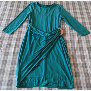 Boston Proper Gathered 3/4 Sleeve Zippered Dress (Turquoise Blue/Mirage Green M)
